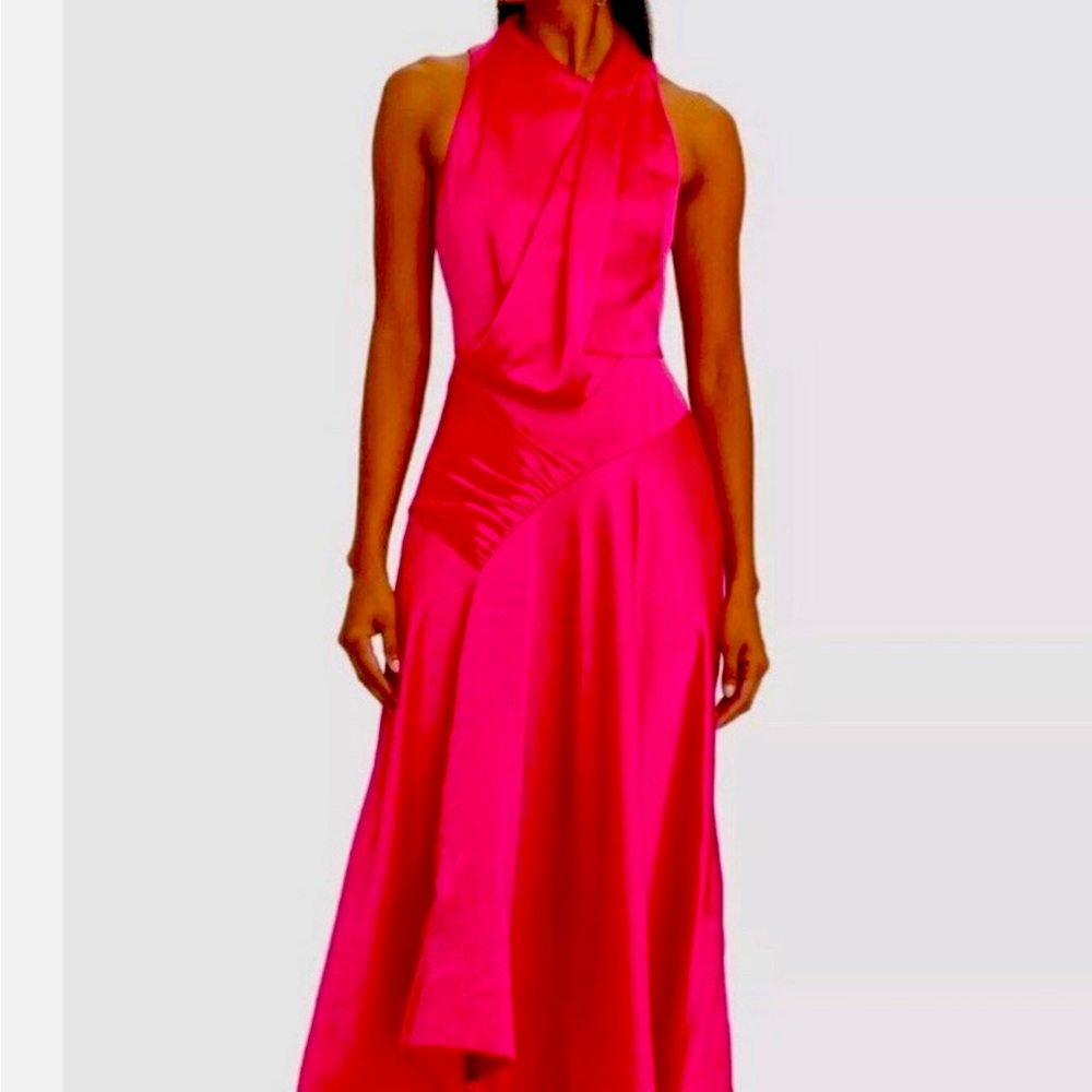 Acler Fuchsia Pink Halter Satin Evening Dress